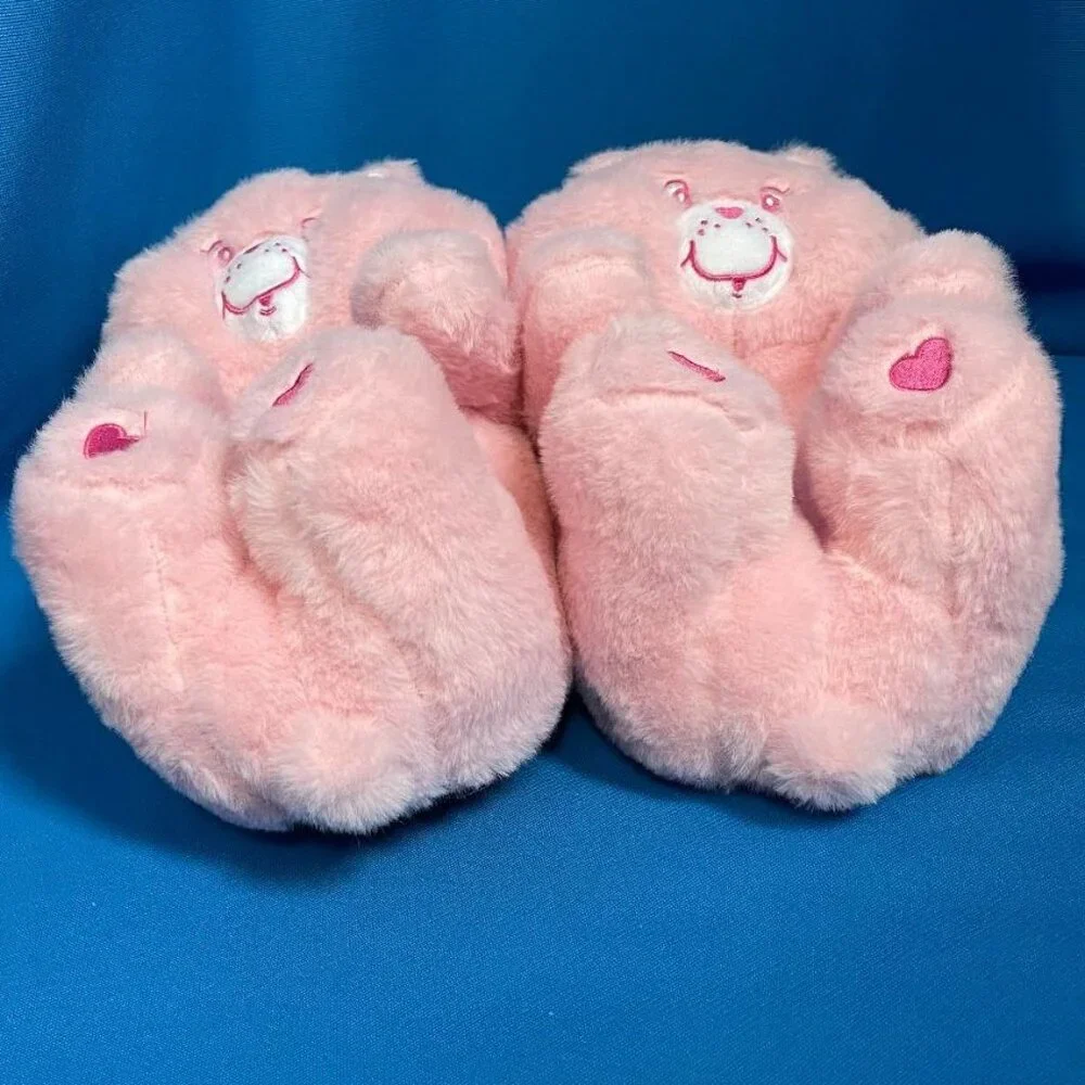 NWT & GREAT GIFT  ADORABLE CARE BEARS KIDS SLIPPERS SIZE XL 4 - 5 PINK ( CHEER )